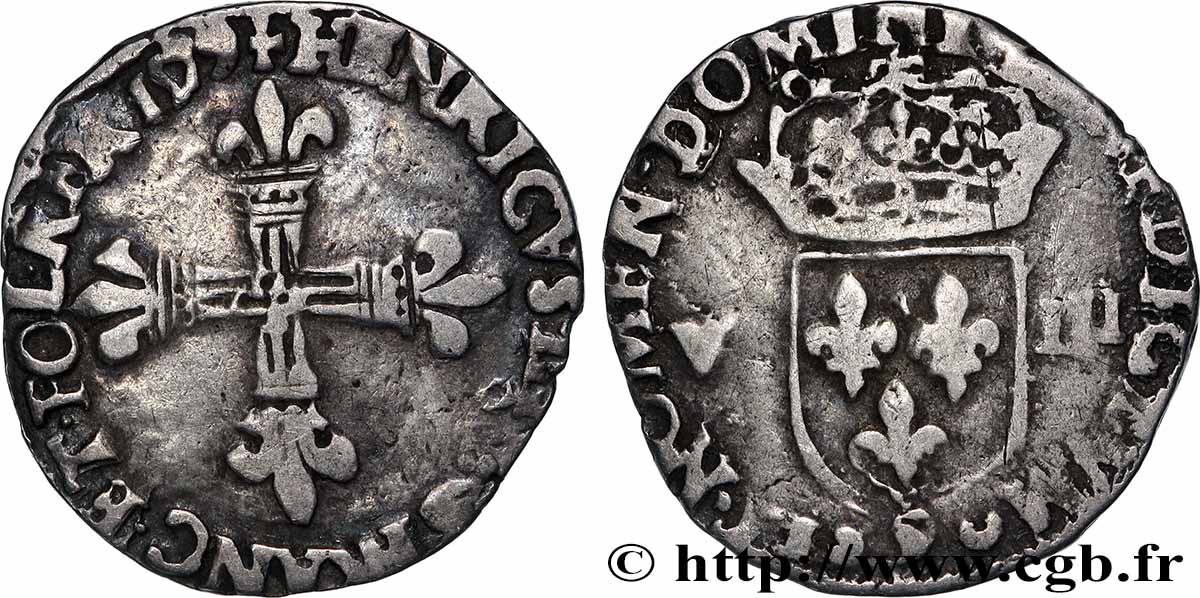 HENRI III Huitième d&nbsp;écu, croix de face 1579 (1759) Rennes TB+