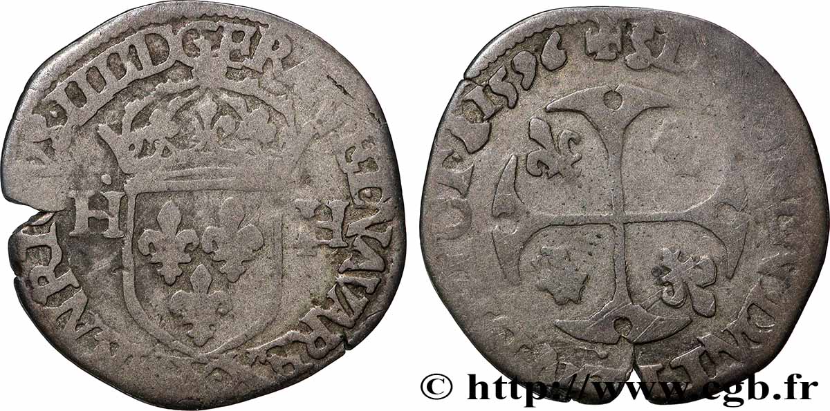 HENRY IV Douzain aux deux H, 2e type 1596 Amiens VF