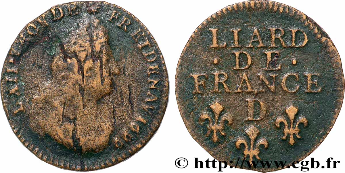 LOUIS XIV &nbsp;THE SUN KING&nbsp; Liard, 3e type, buste âgé 1699 Lyon VF/XF