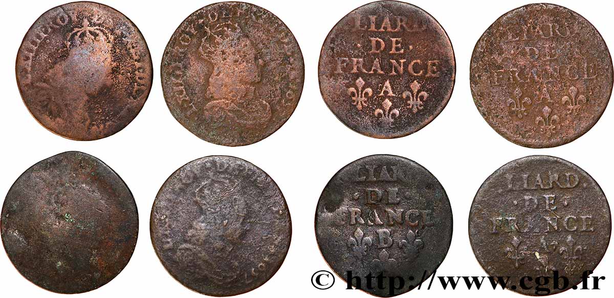 LOUIS XIV &nbsp;THE SUN KING&nbsp; Liard de cuivre “à la tête couronnée”, lot de 4 ex. n.d. Ateliers divers lot