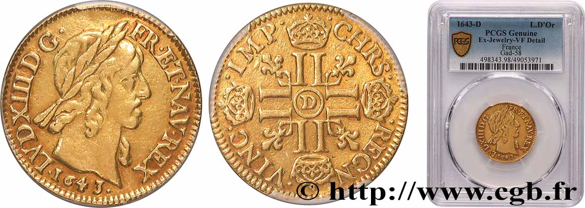 LOUIS XIII  Louis d&nbsp;or aux huit L (effigie de Jean Warin) 1643 Lyon q.BB/BB