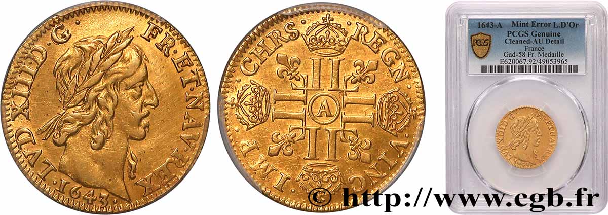 LOUIS XIII  Louis d&nbsp;or aux huit L (effigie de Jean Warin) 1643 Paris BB/q.SPL