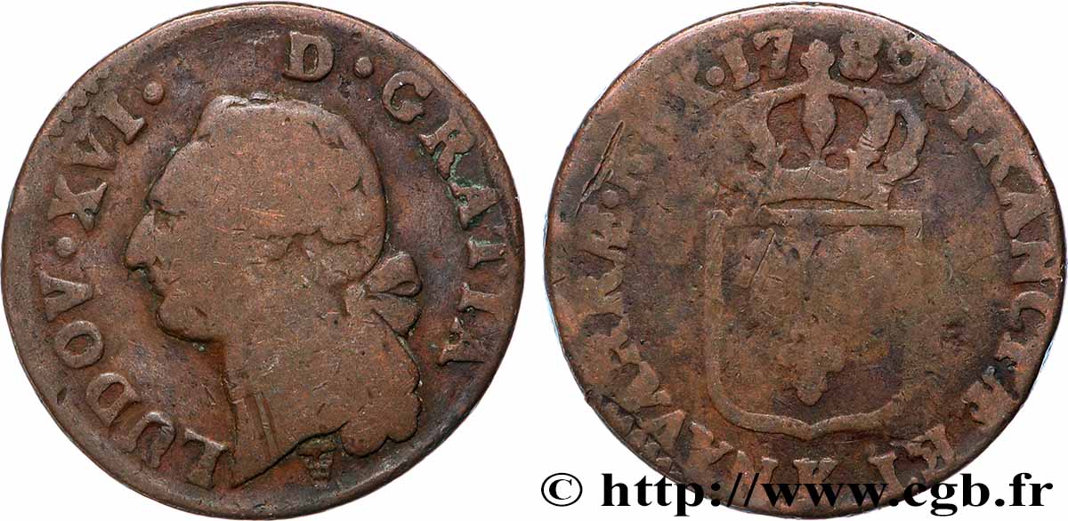 LOUIS XVI Sol dit &nbsp;à l&nbsp;écu&nbsp; 1789 Bordeaux F