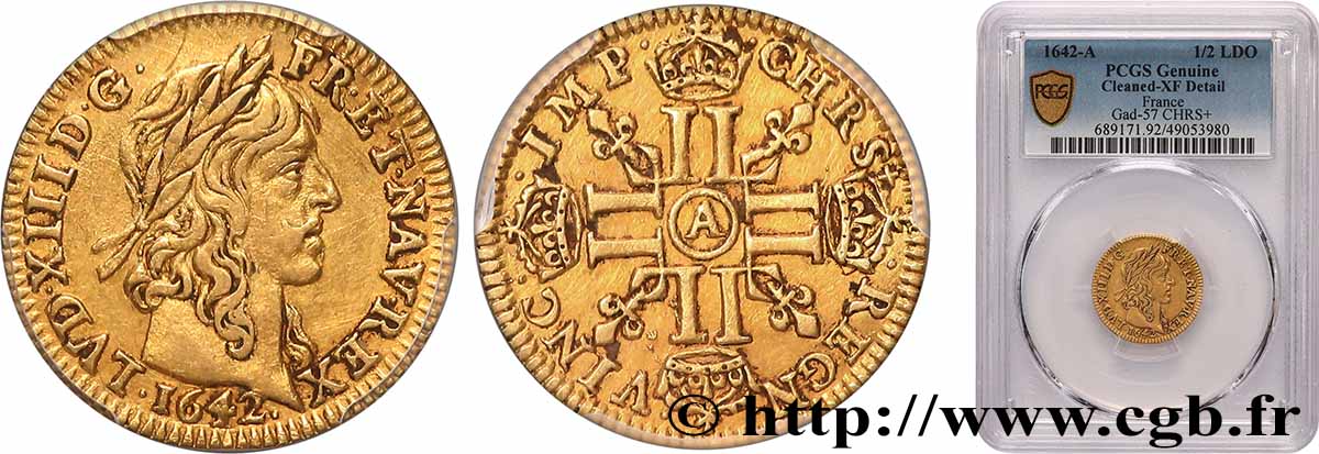 LOUIS XIII  Demi-louis d&nbsp;or aux huit L (effigie de Jean Warin) 1642 Paris, Monnaie du Louvre SS