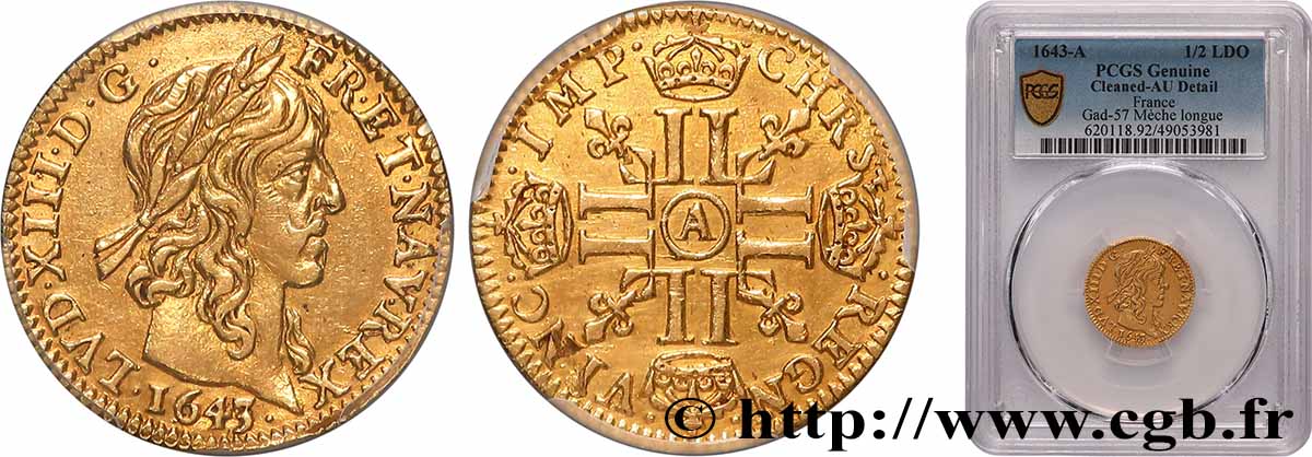 LOUIS XIII  Demi-louis d&nbsp;or aux huit L (effigie de Jean Warin) 1643 Paris q.SPL/SPL