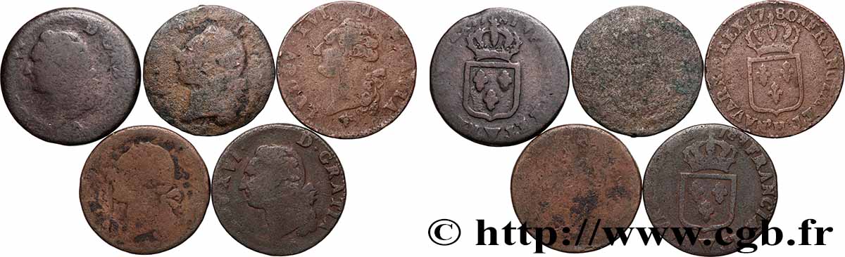 LOUIS XVI Sols dits &nbsp;à l&nbsp;écu&nbsp;, lot de 5 ex. n.d. Ateliers divers lot