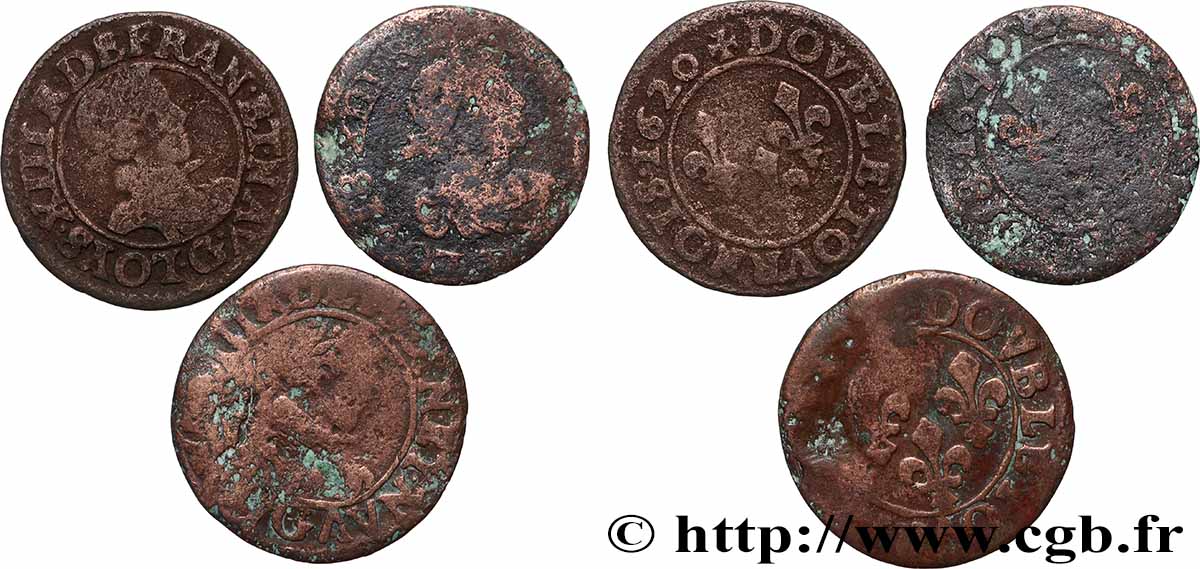 LOUIS XIII  Double tournois, lot de 3 ex. s.m. Atelier indéterminé lot