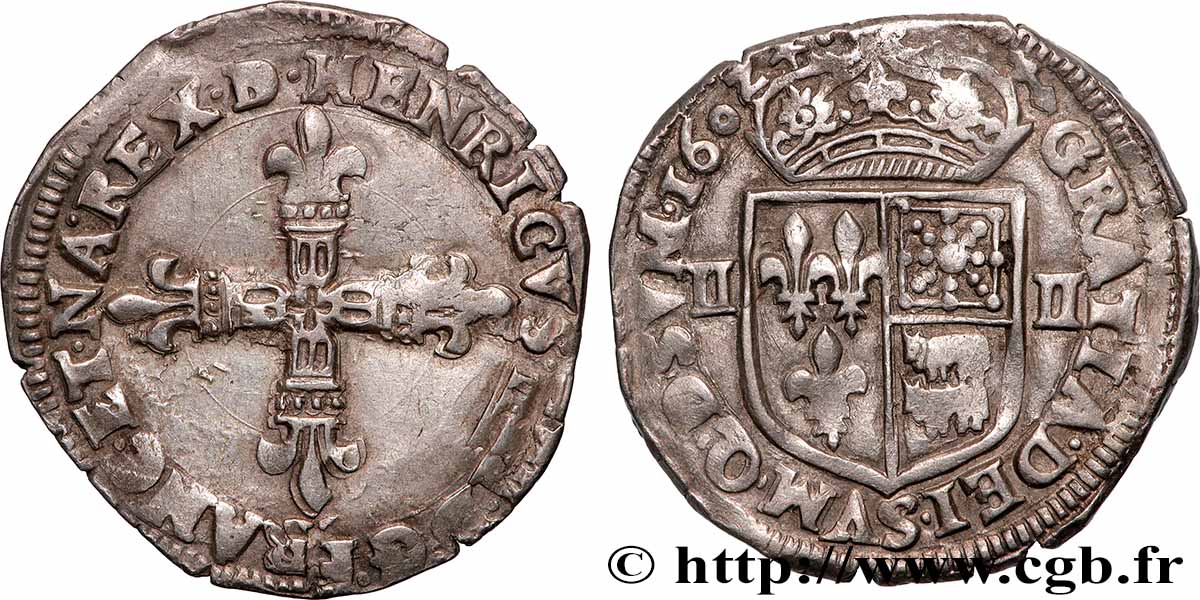 HENRI IV LE GRAND Quart d&nbsp;écu de Béarn 1602 Morlaàs TTB