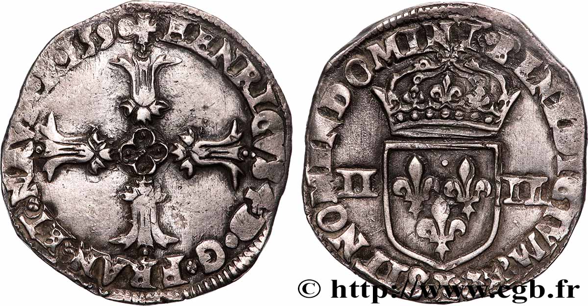 HENRY IV Quart d&nbsp;écu, croix feuillue de face 1590 Bayonne XF
