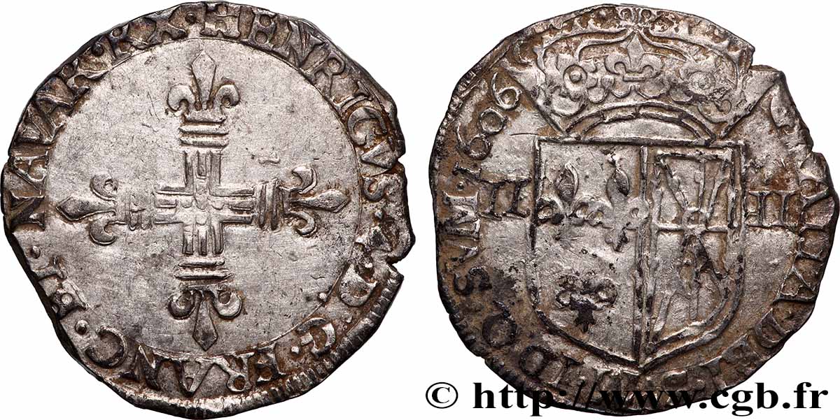 HENRY IV Quart d&nbsp;écu de Navarre 1606 Saint-Palais XF