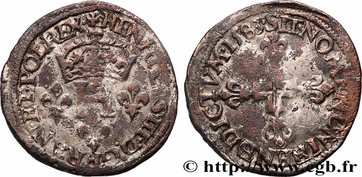 HENRY III Double sol parisis, faux d’époque 1583 Atelier indéterminé VF