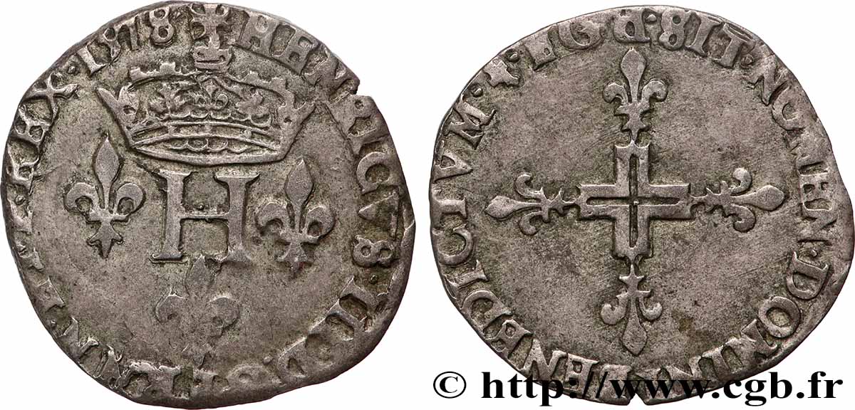 HENRY III Double sol parisis, 2e type 1578 Dijon VF/XF