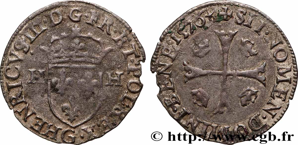 HENRY III Douzain aux deux H, 1er type 1576 Poitiers VF/XF