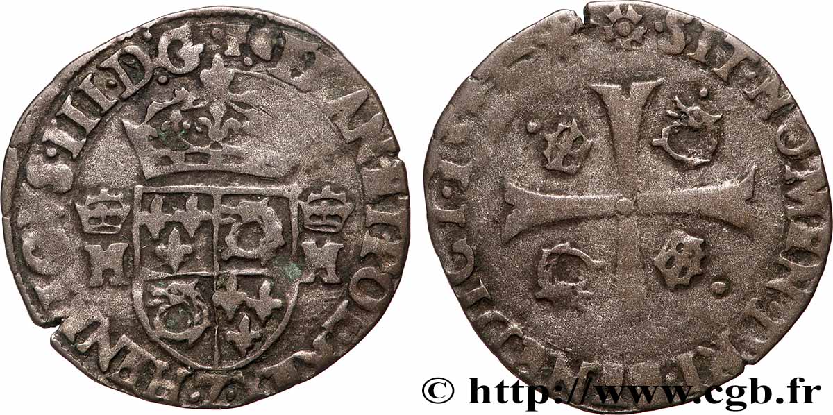 HENRY III Douzain du Dauphiné aux deux H couronnées s.m. Grenoble BC/BC+