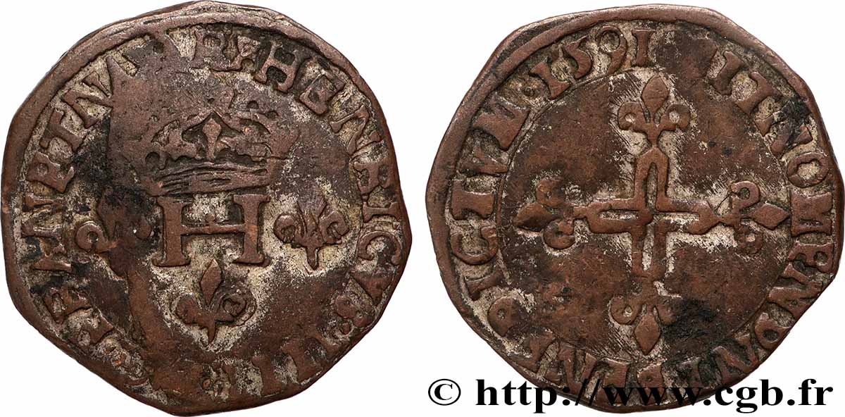 HENRY III Sol parisis, faux d’époque 1591 Atelier indéterminé VF
