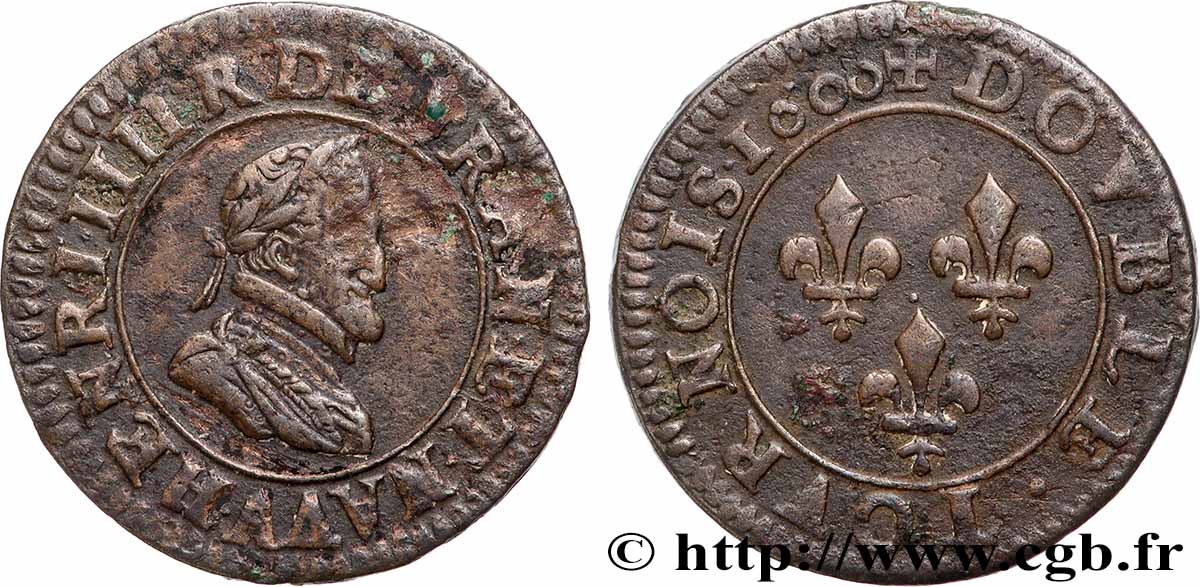 HENRY IV Double tournois, légende française 1600 Paris, Moulin des Étuves XF