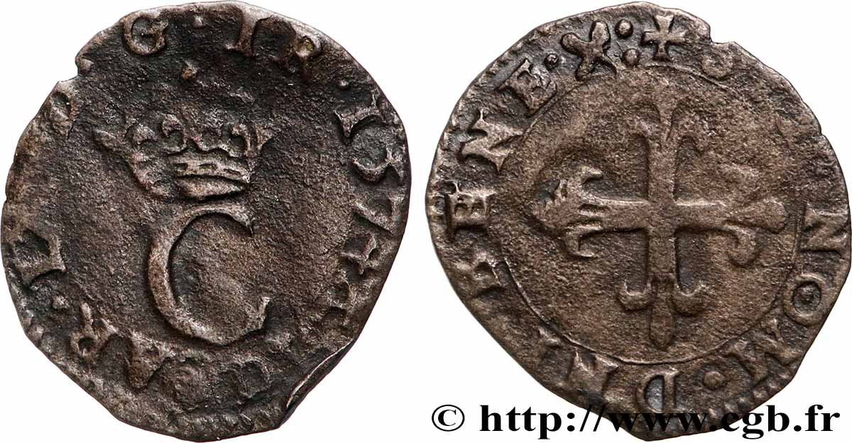 CHARLES IX Liard au C couronné, 2e émission 1574 Lyon XF