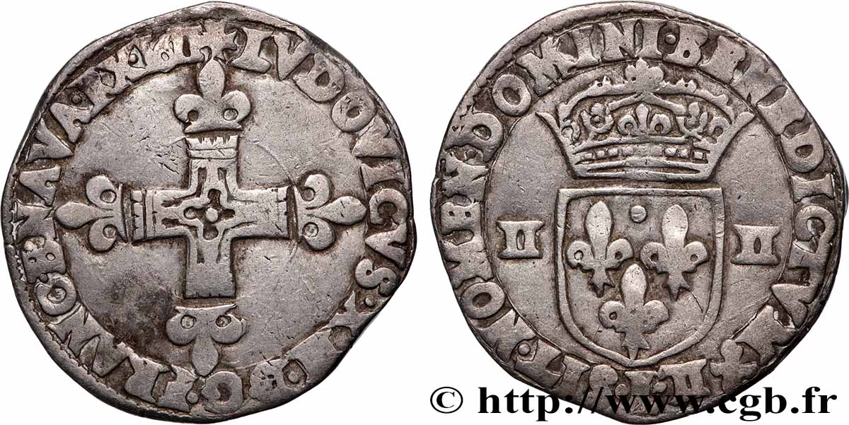 LOUIS XIII  Quart d&nbsp;écu, à la croix fleurdelisée, titulature côté croix 1611 Bayonne BC+/MBC