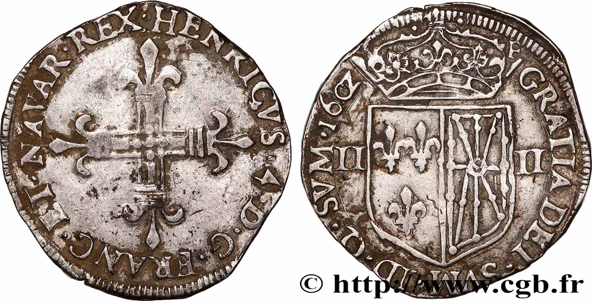 HENRY IV Quart d&nbsp;écu de Navarre 1602 Saint-Palais AU