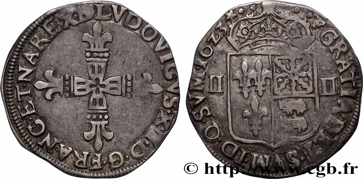 LOUIS XIII LE JUSTE Quart d&nbsp;écu de Béarn 1623 Morlaàs TTB