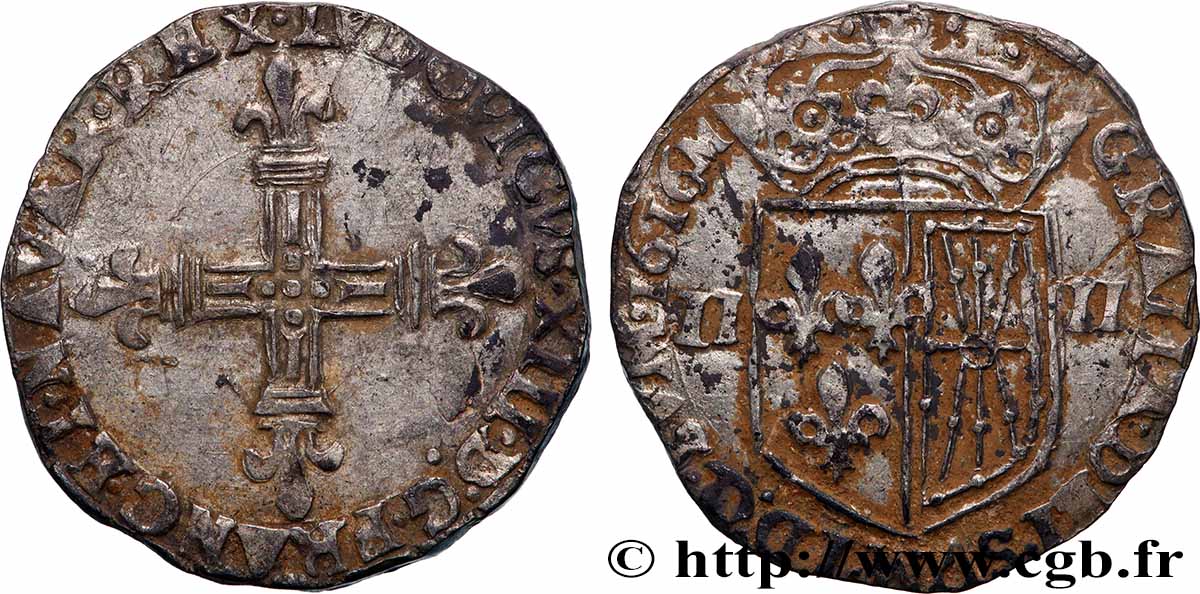 LOUIS XIII Quart d&nbsp;écu de Navarre 1616 Saint-Palais XF/VF
