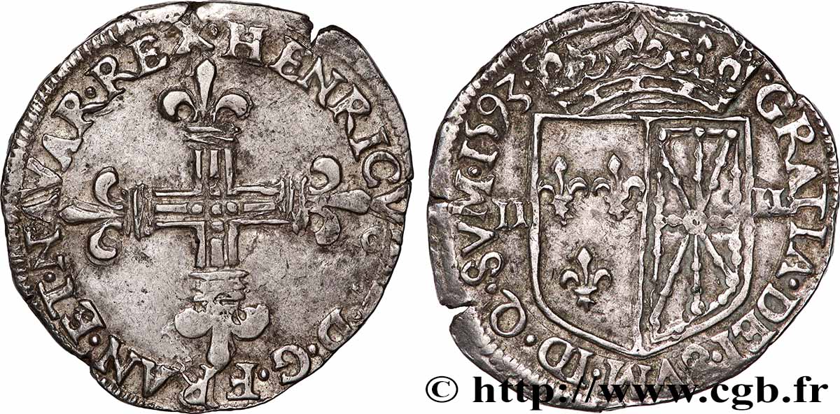 HENRY IV Quart d&nbsp;écu de Navarre 1593 Saint-Palais XF/AU