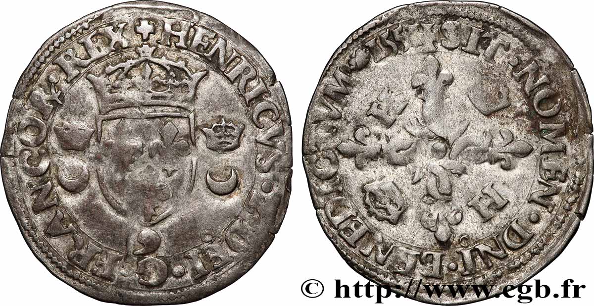 HENRI II Douzain aux croissants 1551 Rennes TB+/TTB