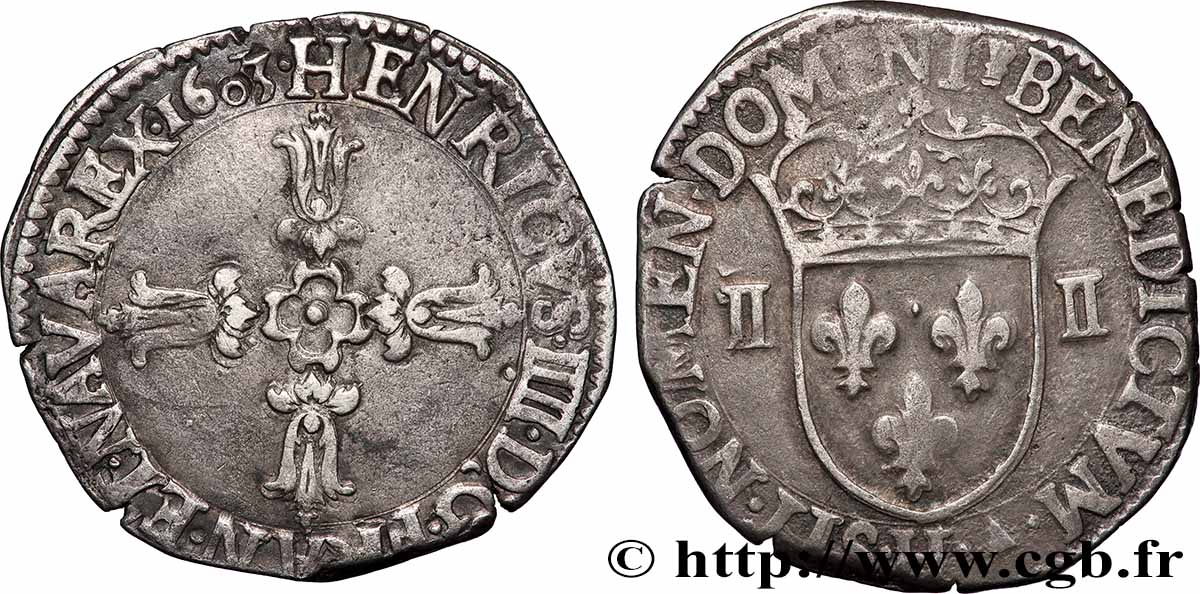 HENRI IV LE GRAND Quart d&nbsp;écu, croix feuillue de face 1603 La Rochelle TTB