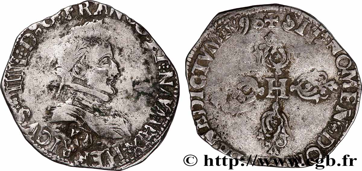 HENRI IV LE GRAND Demi-franc, 1er type de Bordeaux 1590 Bordeaux TB+