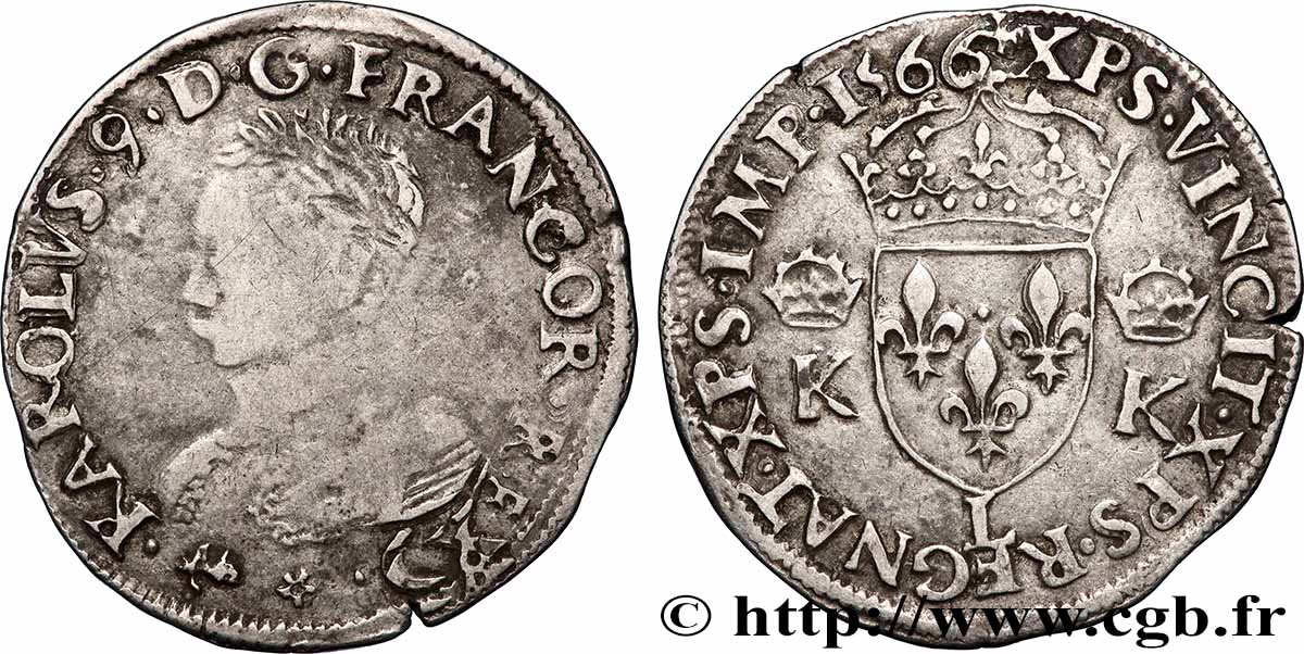 CHARLES IX Teston, 4e type 1566 Bayonne TB+/TTB