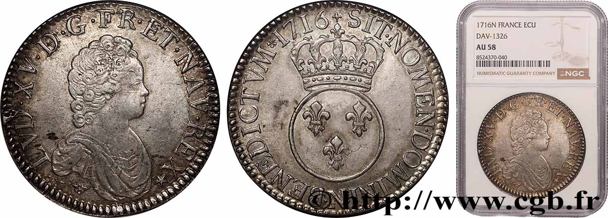 LOUIS XV DIT LE BIEN AIMÉ Écu à l’écu rond couronné 1716 Montpellier SUP58