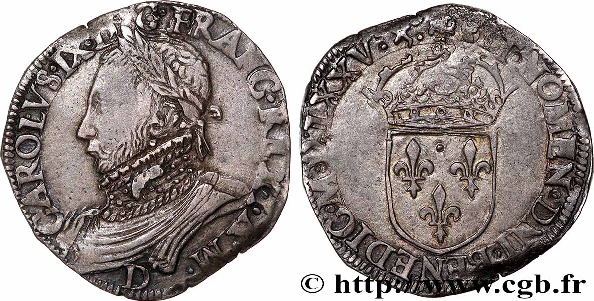 HENRY III. COINAGE AT THE NAME OF CHARLES IX Teston, 11e type 1575 Lyon AU