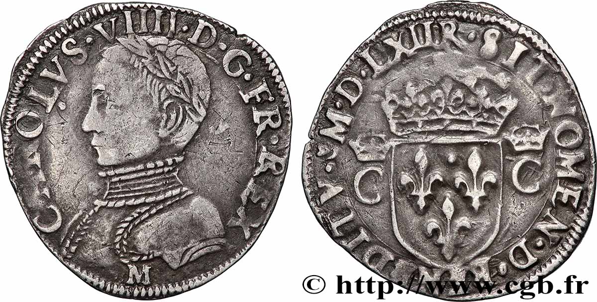 CHARLES IX Demi-teston, 2e type 1562 Toulouse BB