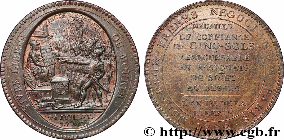 REVOLUTION COINAGE Monneron de 5 sols au serment (An IV), 3e type 1792 Birmingham, Soho SPL