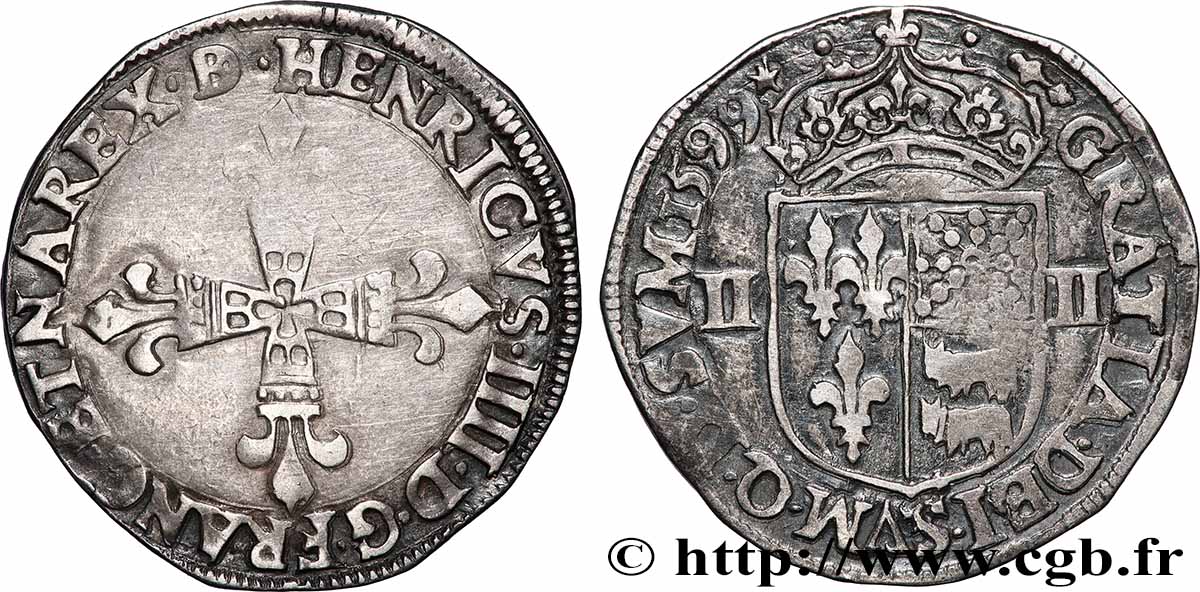 HENRY IV Quart d&nbsp;écu de Béarn 1599 Morlaàs XF