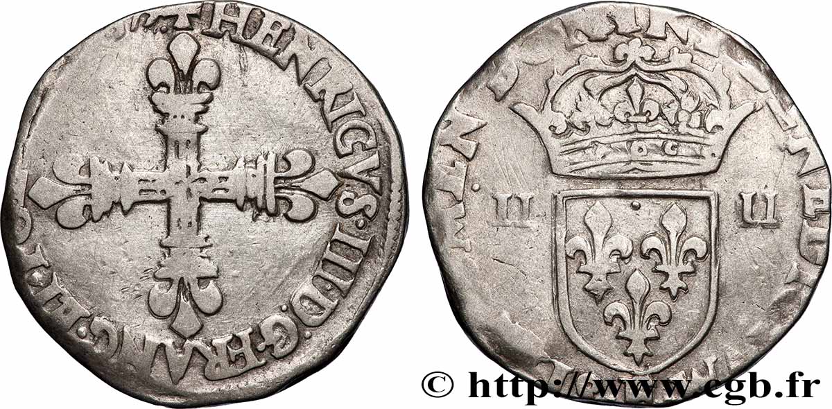HENRY III Quart d&nbsp;écu, croix de face 1579 Angers VF