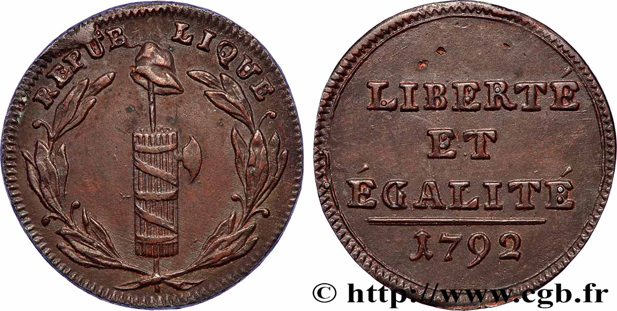 REVOLUTION COINAGE / CONFIANCE (MONNAIES DE…) Essai au faisceau et au bonnet phrygien 1792 Lyon AU