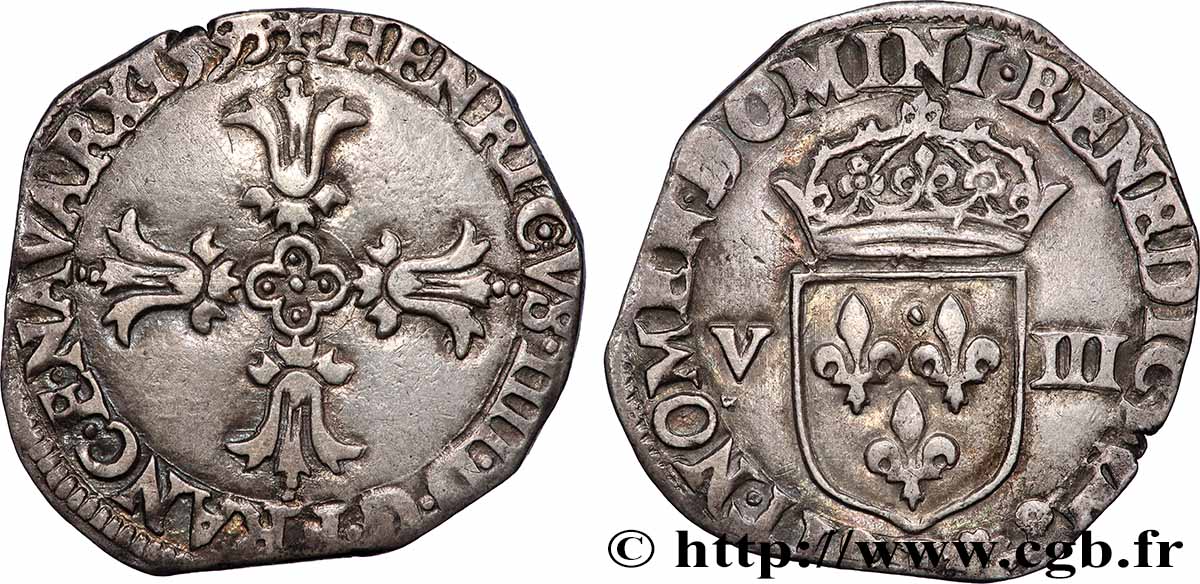 HENRI IV LE GRAND Huitième d&nbsp;écu, croix feuillue de face 1599 Bayonne TTB