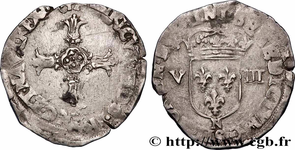 HENRI IV LE GRAND Huitième d&nbsp;écu, croix feuillue de face s.m. Montpellier TB