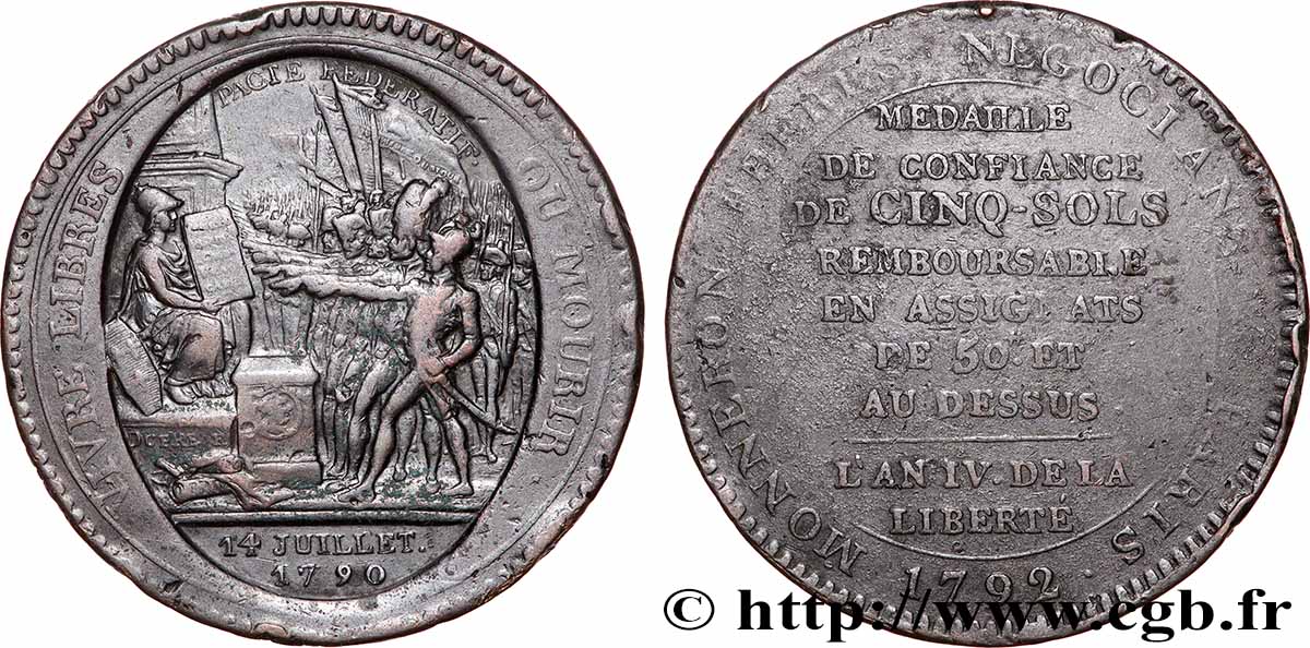 CONFIANCE (MONNAIES DE...) Monneron de 5 sols au serment (An IV), 3e type 1792 Birmingham, Soho TB+