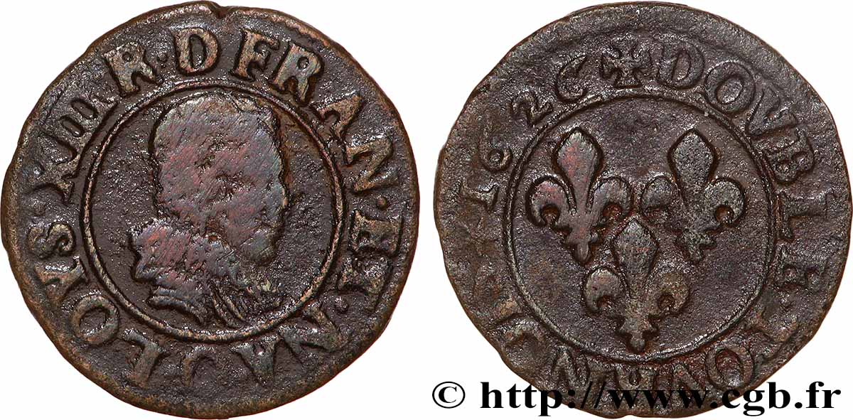 LOUIS XIII  Double tournois, type 4 1626 Riom VF