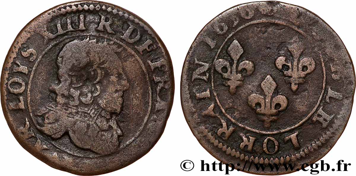 LOUIS XIII Double lorrain, 8e type de Stenay 1636 Stenay VF