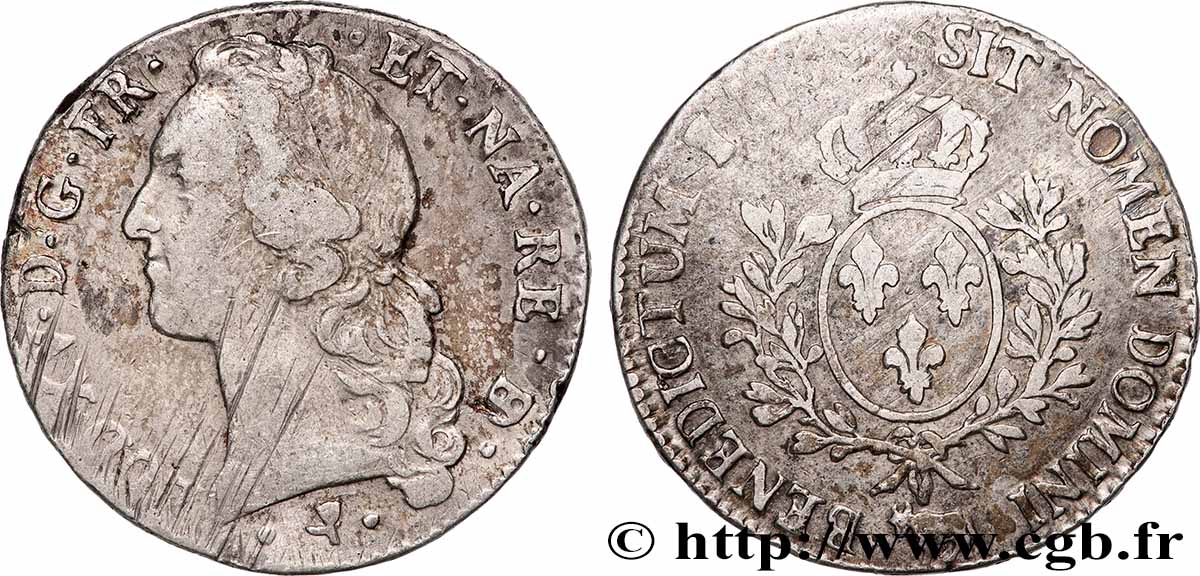 LOUIS XV &nbsp;THE WELL-BELOVED&nbsp; Écu aux branches d’olivier, tête ceinte d’un bandeau 1766 Pau fSS/S