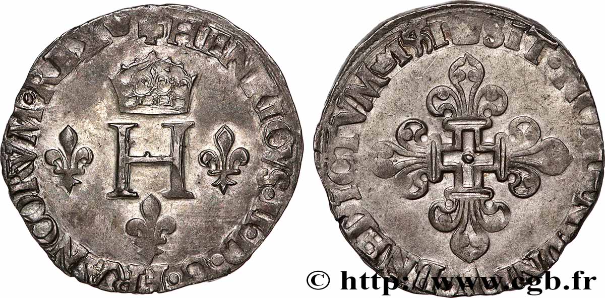HENRI II Sol parisis ou trois blancs ou “demi-gros de Nesle” 1551 Paris TTB+