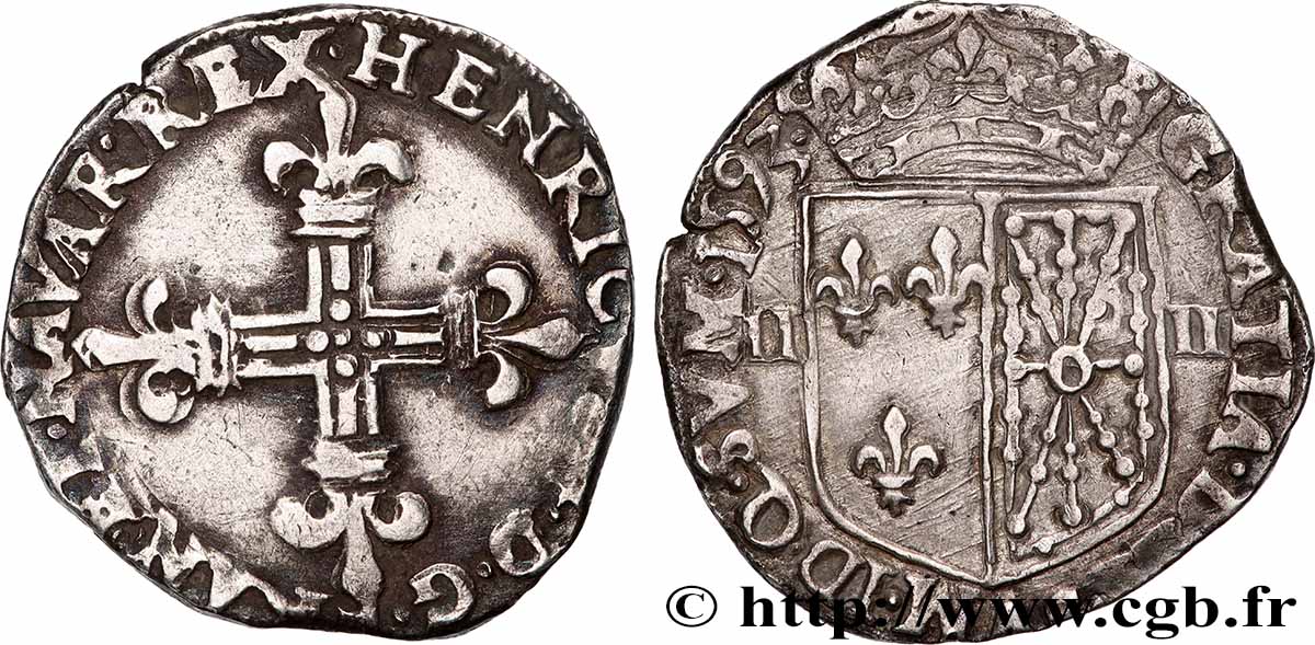 HENRY IV Quart d&nbsp;écu de Navarre 1593 Saint-Palais XF