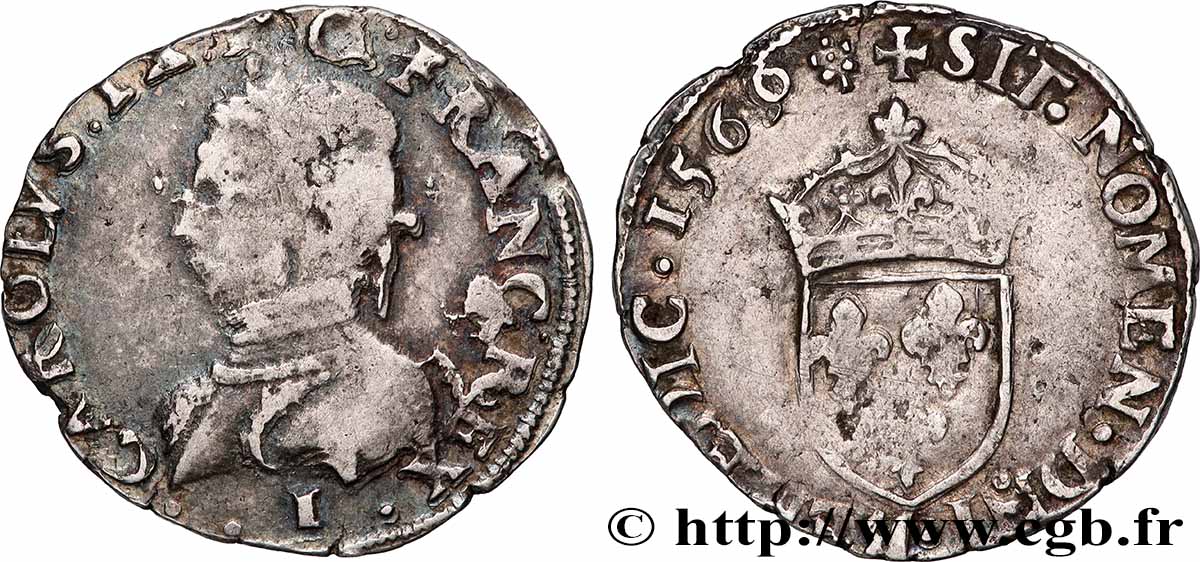 CHARLES IX Demi-teston, 5e type 1566 Limoges TB