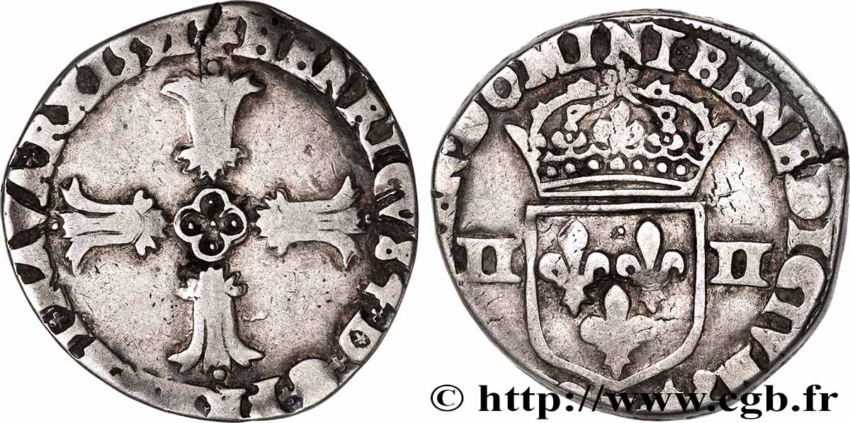 HENRI IV LE GRAND Quart d&nbsp;écu, croix feuillue de face 1591 Bayonne TB+