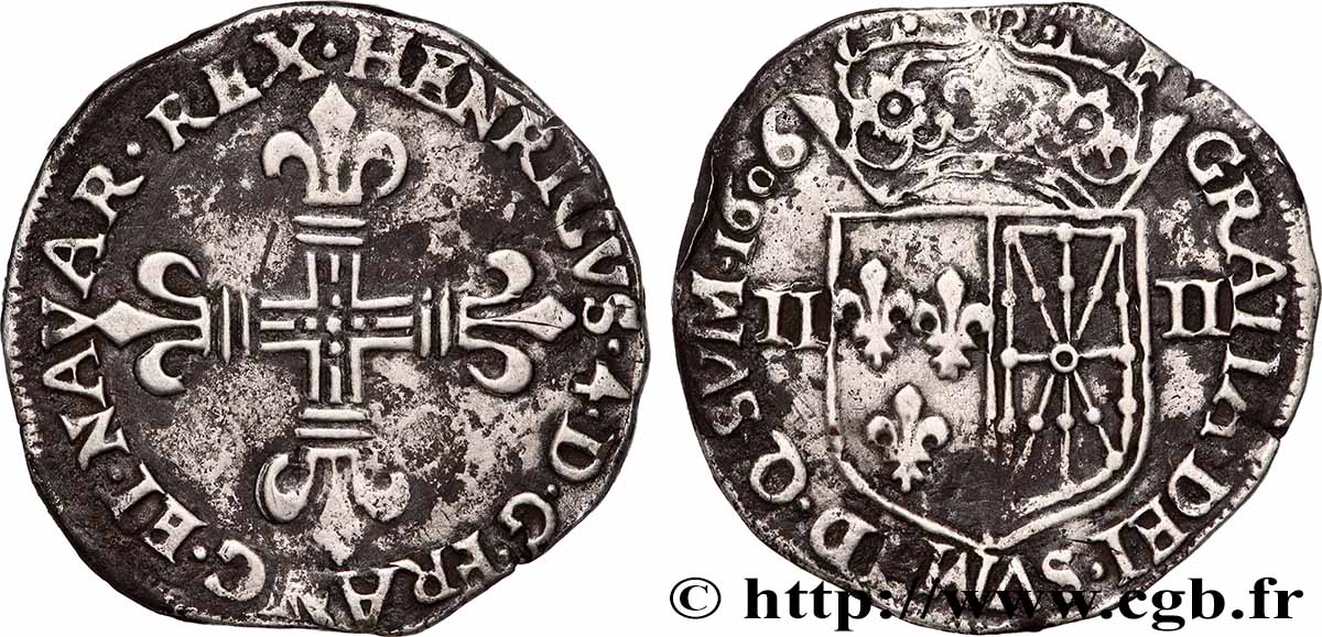 HENRY IV Quart d&nbsp;écu de Navarre 1606 Saint-Palais XF