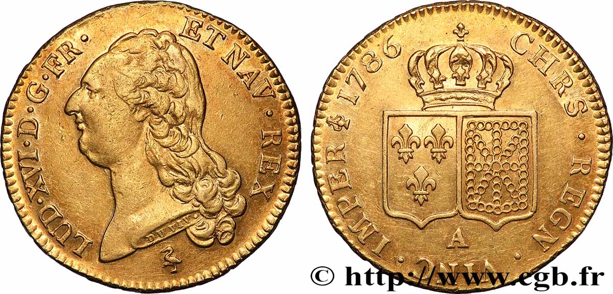 LOUIS XVI Double louis d’or aux écus accolés 1786 Paris XF/AU
