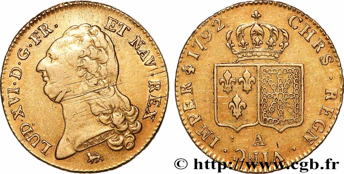 LOUIS XVI Double louis d’or aux écus accolés 1792 Paris TTB